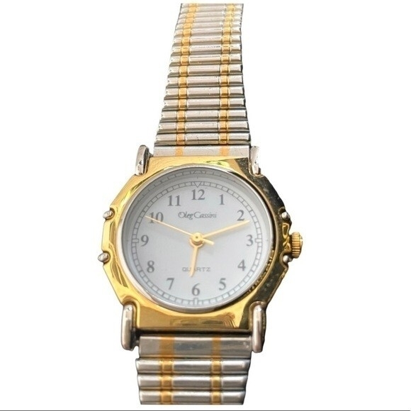 Vintage Oleg Cassini Silver-Gold Stainless Steel Women\'s Watch Certificate New
